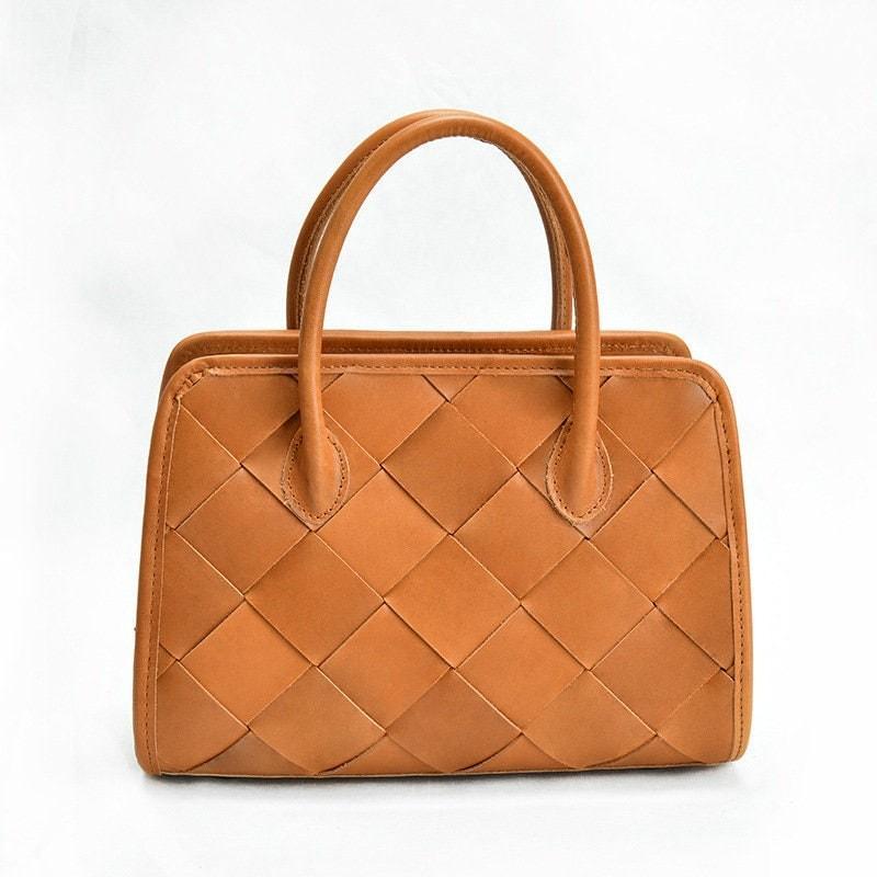 Woven Leather Shoulder Bag, Soft Woven Handbag, Leather Boston Bag, Handmade Shoulder Bag, Modern Leather Crossbody Bag, Forest Green/Brown