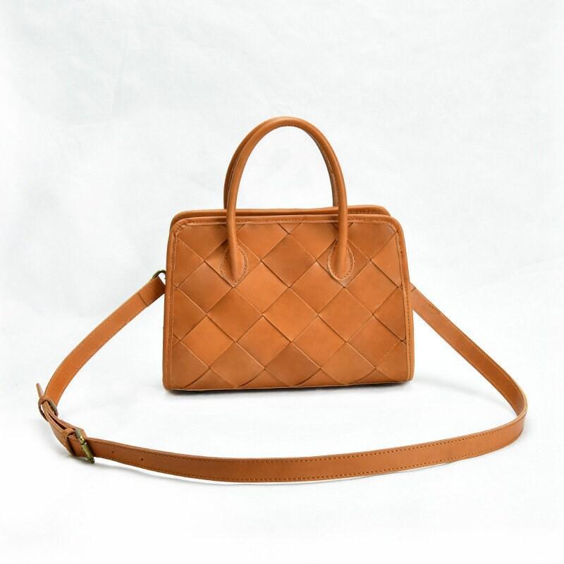 Woven Leather Shoulder Bag, Soft Woven Handbag, Leather Boston Bag, Handmade Shoulder Bag, Modern Leather Crossbody Bag, Forest Green/Brown