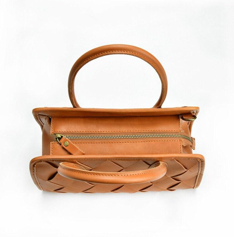 Woven Leather Shoulder Bag, Soft Woven Handbag, Leather Boston Bag, Handmade Shoulder Bag, Modern Leather Crossbody Bag, Forest Green/Brown