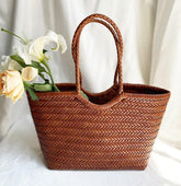 Woven Leather Tote Bag, Leather Hand Woven Triple Jump Bamboo Style Ladies HOBO Bag, Summer Holiday Bag, Handcrafted Women Woven Bag