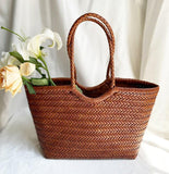 Woven Leather Tote Bag, Leather Hand Woven Triple Jump Bamboo Style Ladies HOBO Bag, Summer Holiday Bag, Handcrafted Women Woven Bag