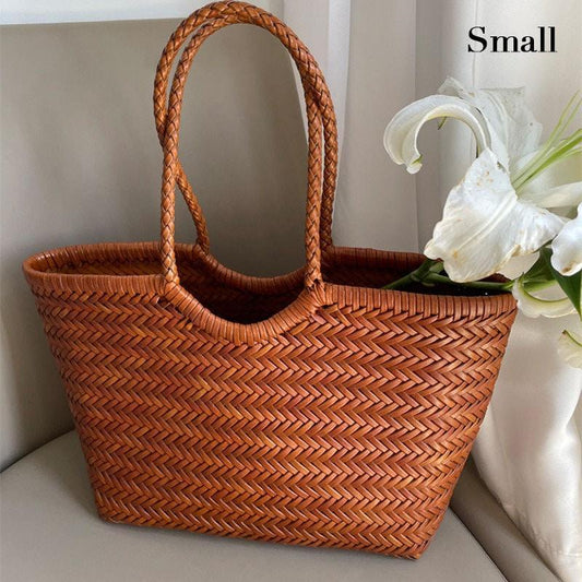 Woven Leather Tote Bag, Leather Hand Woven Triple Jump Bamboo Style Ladies HOBO Bag, Summer Holiday Bag, Handcrafted Women Woven Bag