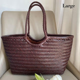 Woven Leather Tote Bag, Leather Hand Woven Triple Jump Bamboo Style Ladies HOBO Bag, Summer Holiday Bag, Handcrafted Women Woven Bag