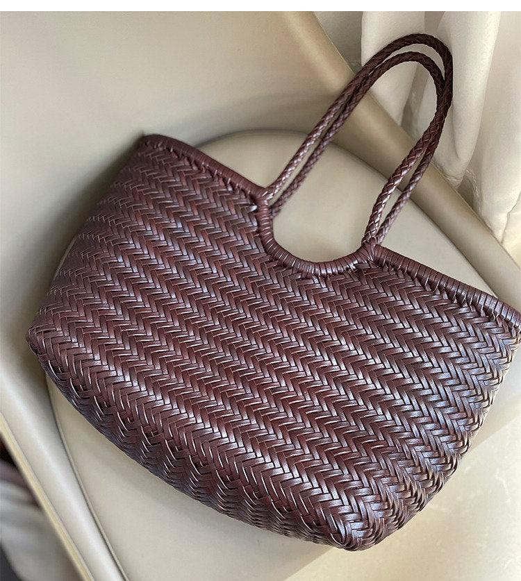 Woven Leather Tote Bag, Leather Hand Woven Triple Jump Bamboo Style Ladies HOBO Bag, Summer Holiday Bag, Handcrafted Women Woven Bag