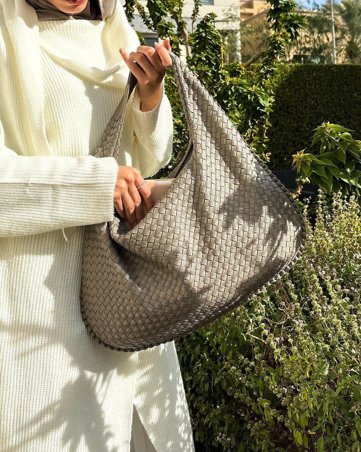 Lambskin Hobo Bag | Italian Leather Handbag | Large Handwoven Laptop Bag, Woven Dumpling Bag, Leather Tote Bag, Black, Blue Working Bag