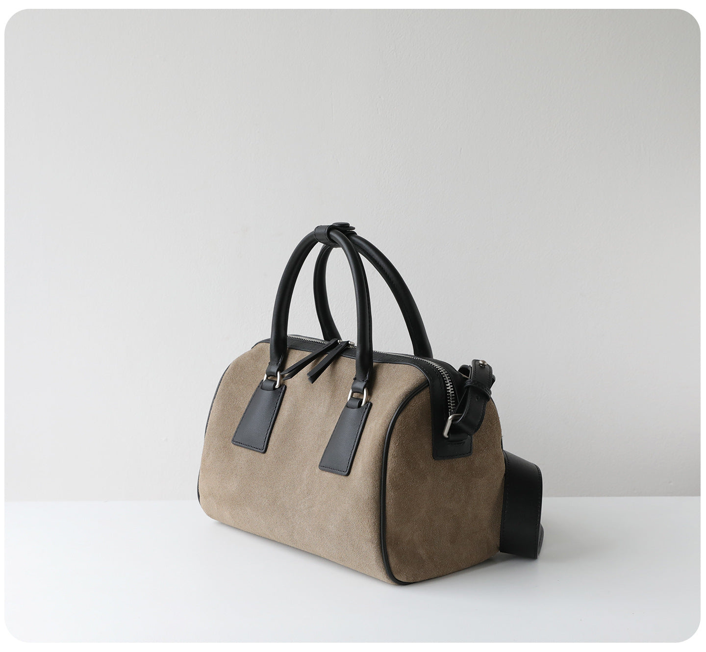 Vintage Suede Boston Bag for Women | Maillard-Tone Pillow Handbag with Detachable Strap | Niche Handcrafted Commuter Crossbody Bag