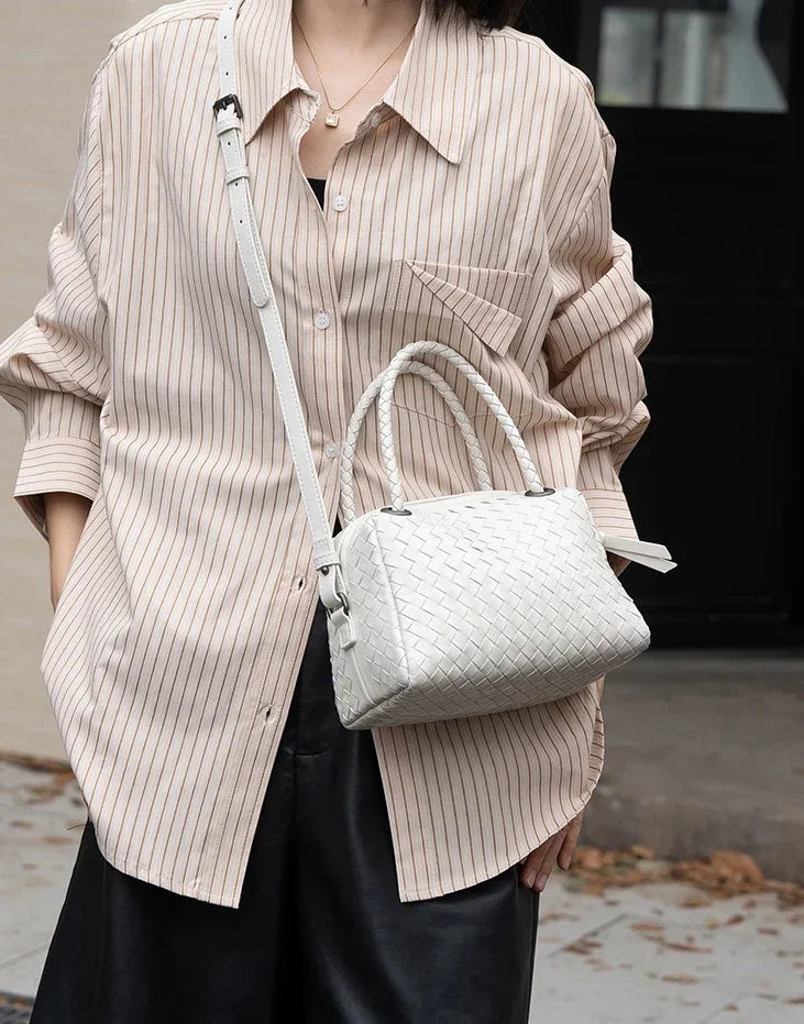 Luxury Women's Lambskin Woven Boston Crossbody Bag | Handcrafted Versatile Shoulder Bag
