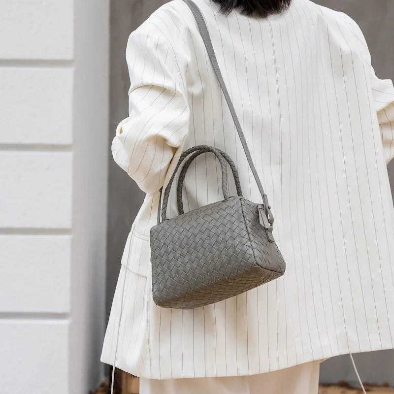 Luxury Women's Lambskin Woven Boston Crossbody Bag | Handcrafted Versatile Shoulder Bag