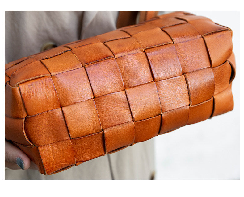 Handwoven Full Grain Leather Crossbody Bag | Vintage Women's Shoulder Bag