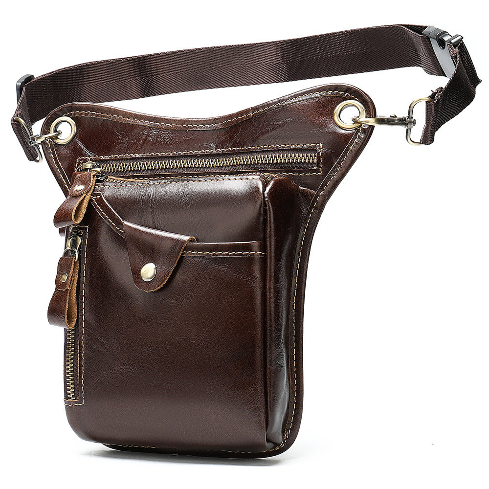 Full Grain Crazy Horse Leather Sling Bag | Motorcycle Hip Pouch for Men | 4-Pocket Adjustable Carry | 9 Colours