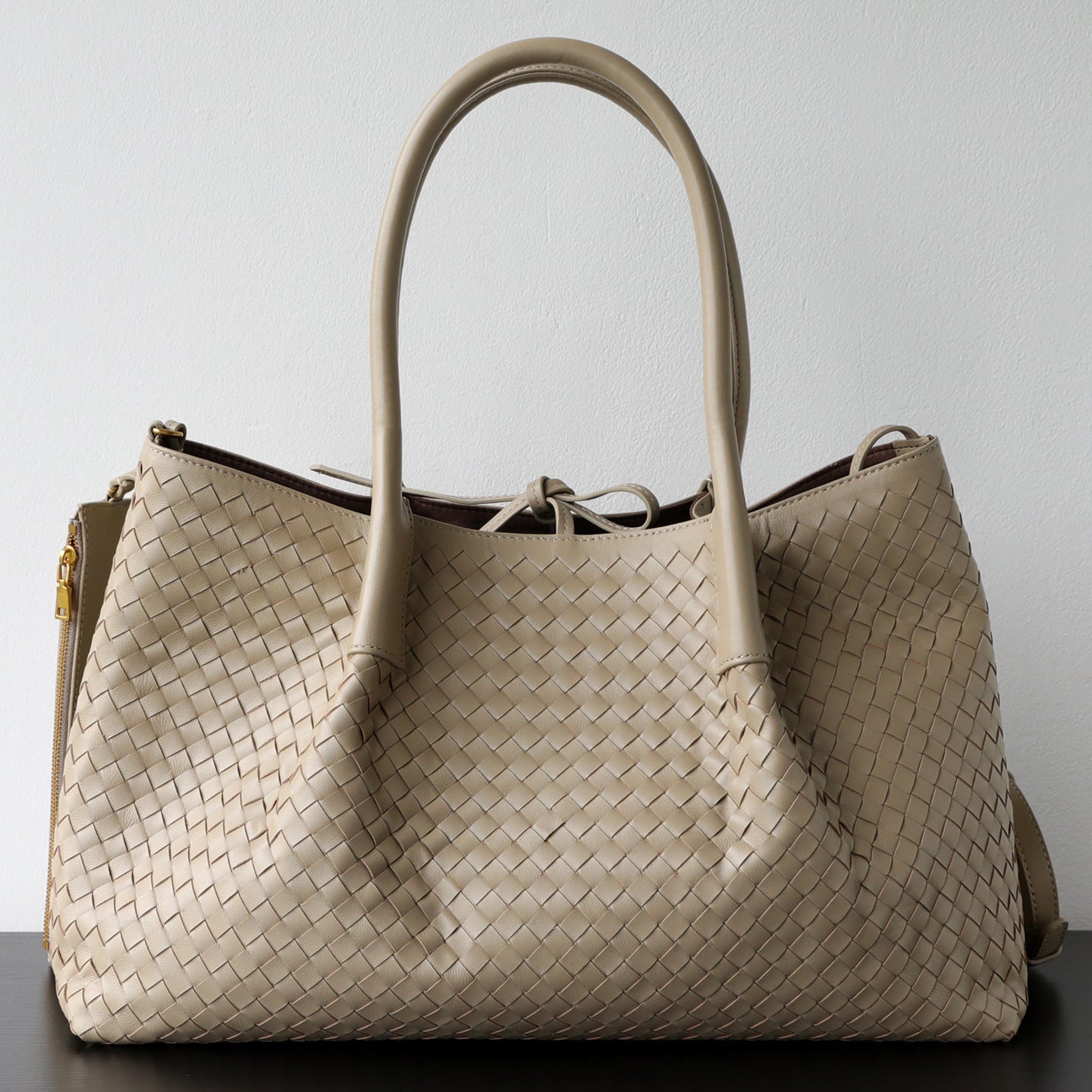 Handwoven Lambskin Leather Brown Tote Bag | Woven Soft Leather Handbag for Women | Luxury Designer Handbag with Top Handles & Crossbody Strap