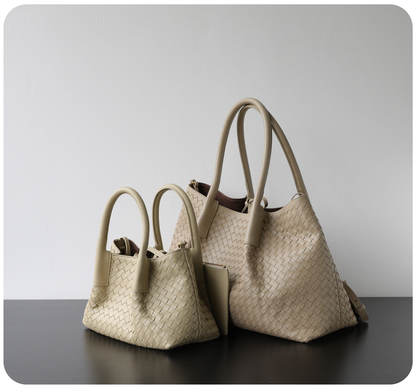 Handwoven Lambskin Leather Brown Tote Bag | Woven Soft Leather Handbag for Women | Luxury Designer Handbag with Top Handles & Crossbody Strap