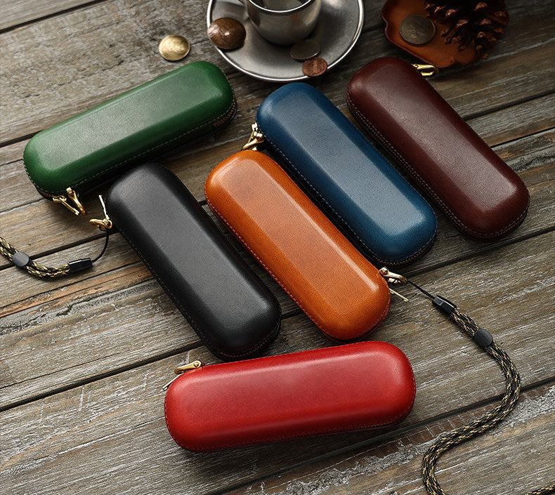 Vintage Leather Glasses Case | Cowhide Leather Zip Eyewear Case