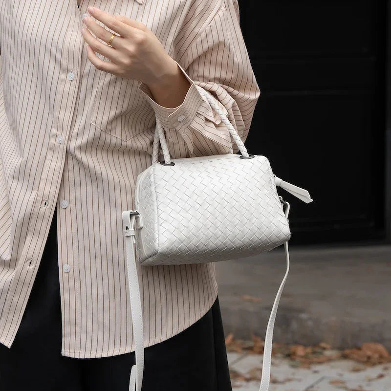 Luxury Women's Lambskin Woven Boston Crossbody Bag | Handcrafted Versatile Shoulder Bag