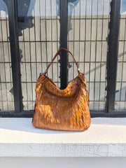 Large Leather Leaf Brick Tote Bag |  Handcrafted Leather Bag, Women Vintage Shopping Bag, Mummy Bag, Gift for Her