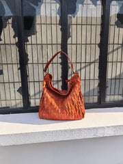 Large Leather Leaf Brick Tote Bag |  Handcrafted Leather Bag, Women Vintage Shopping Bag, Mummy Bag, Gift for Her