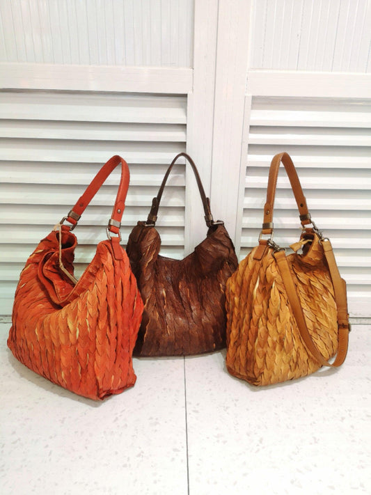 Large Leather Leaf Brick Tote Bag |  Handcrafted Leather Bag, Women Vintage Shopping Bag, Mummy Bag, Gift for Her