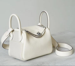 High-End Luxury Italian Taurillon Clémence Leather Women's Shoulder Bag – Gold & Silver Tone Handcrafted Handbag, Top Handle Purse, Designer Doctor-Style Satchel (19cm/26cm)