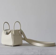 High-End Luxury Italian Taurillon Clémence Leather Women's Shoulder Bag – Gold & Silver Tone Handcrafted Handbag, Top Handle Purse, Designer Doctor-Style Satchel (19cm/26cm)
