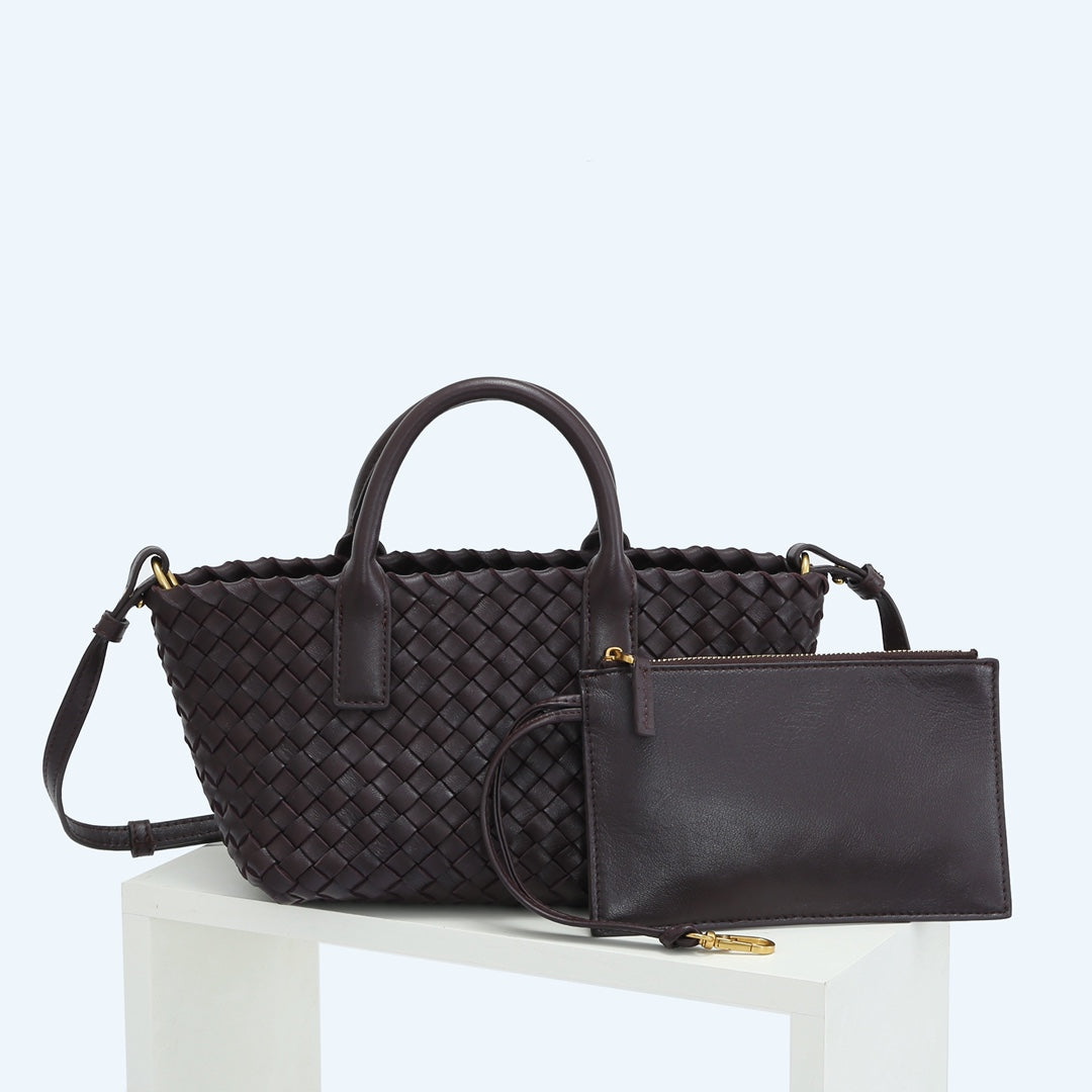 Handwoven Italian Lambskin Tote Bag,  Luxury Intrecciato Leather Shoulder Bag with Matching Pouch, Three Sizes