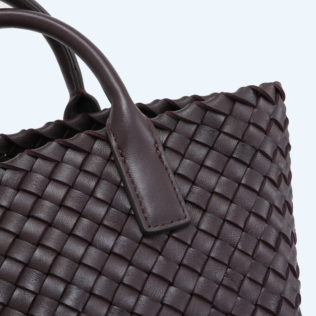 Handwoven Italian Lambskin Tote Bag,  Luxury Intrecciato Leather Shoulder Bag with Matching Pouch, Three Sizes