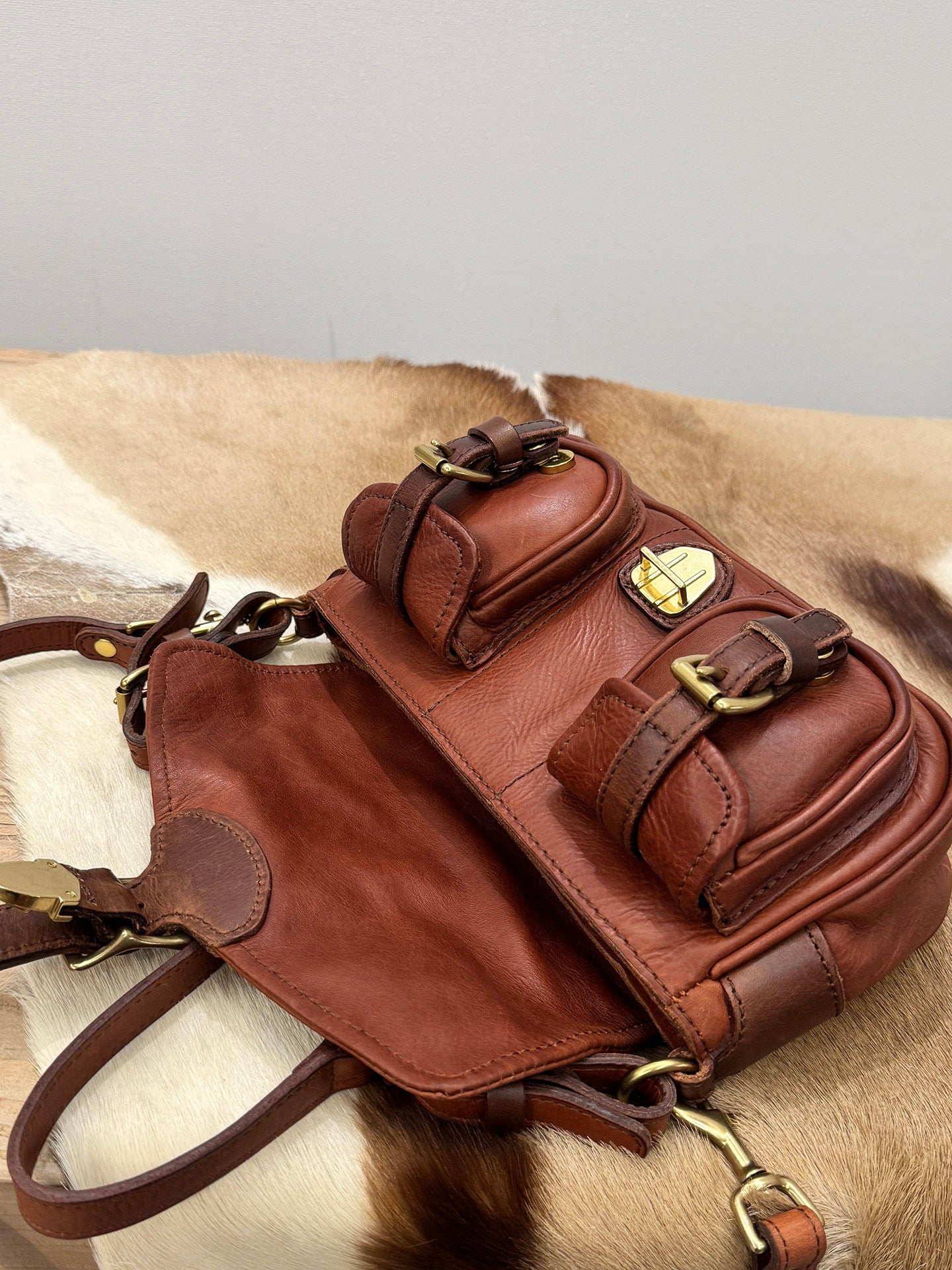 Vintage Distressed Leather Saddle Bag | Unisex Crossbody Shoulder Bag | Full Grain Cowhide Handbag