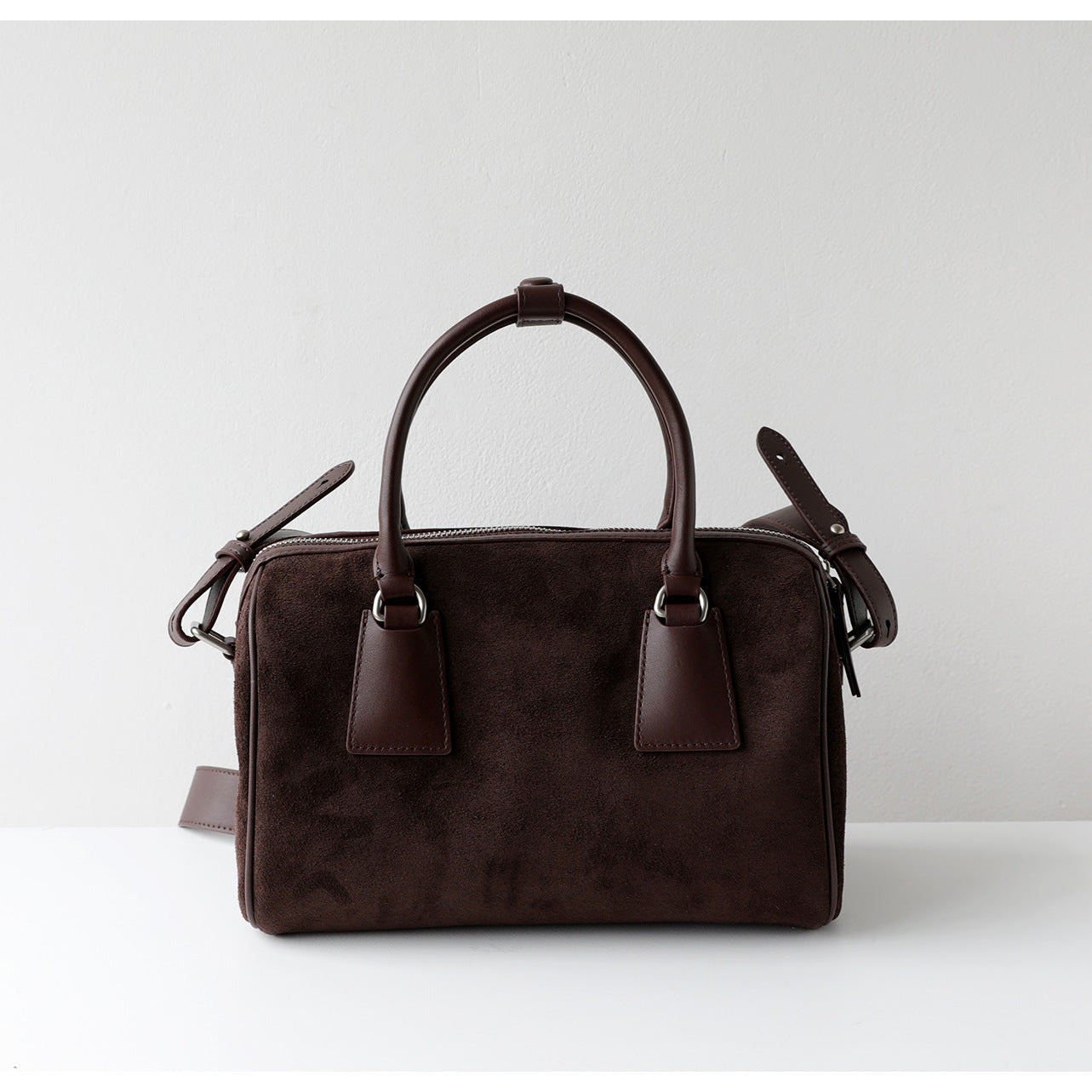 Vintage Suede Boston Bag for Women | Maillard-Tone Pillow Handbag with Detachable Strap | Niche Handcrafted Commuter Crossbody Bag