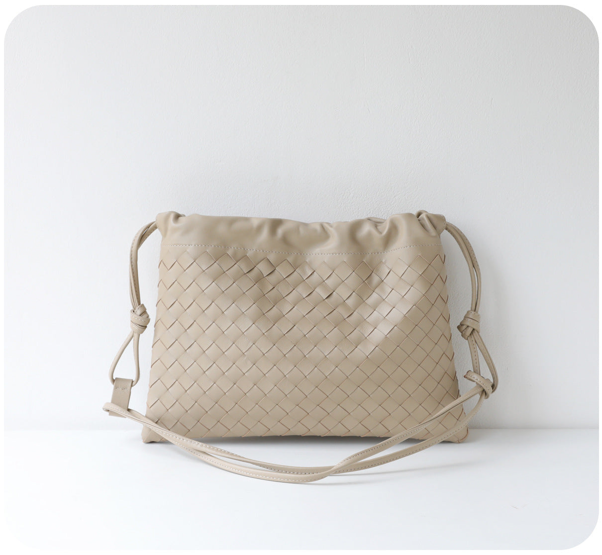 Luxurious Handwoven Lambskin Handbag Drawstring, Genuine Leather Shoulder Bucket Bag for Women
