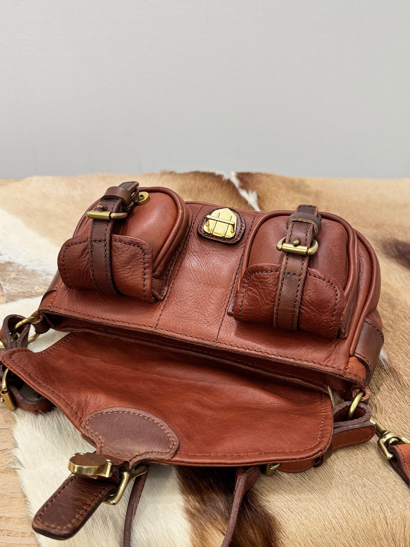 Vintage Distressed Leather Saddle Bag | Unisex Crossbody Shoulder Bag | Full Grain Cowhide Handbag