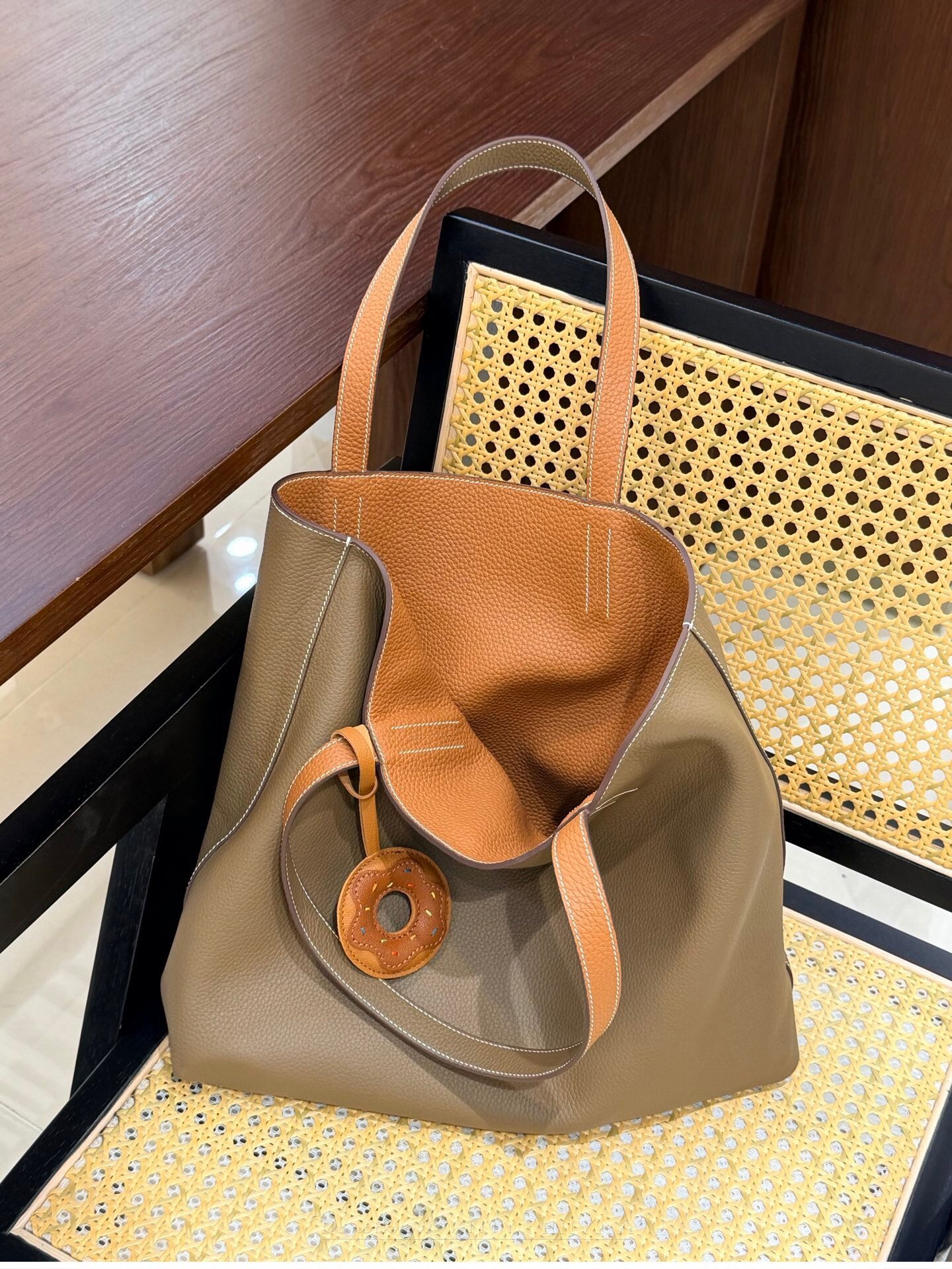 Reversible Full Grain Togo Leather Tote Bag | Two-Tone Everyday Carry Bag