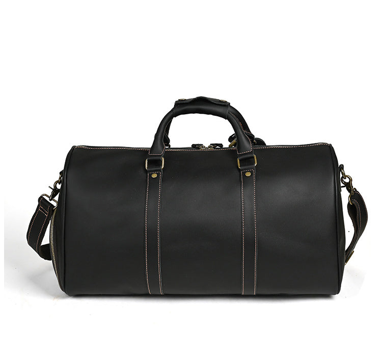 Handmade Full Grain Leather Duffle Bag – Vegetable-Tanned Cowhide Holdall | Brass Hardware, YKK Zippers & Padded Shoulder Strap