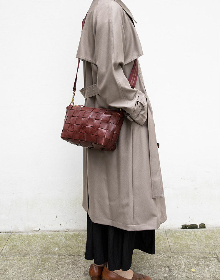 Handwoven Full Grain Leather Crossbody Bag | Vintage Women's Shoulder Bag