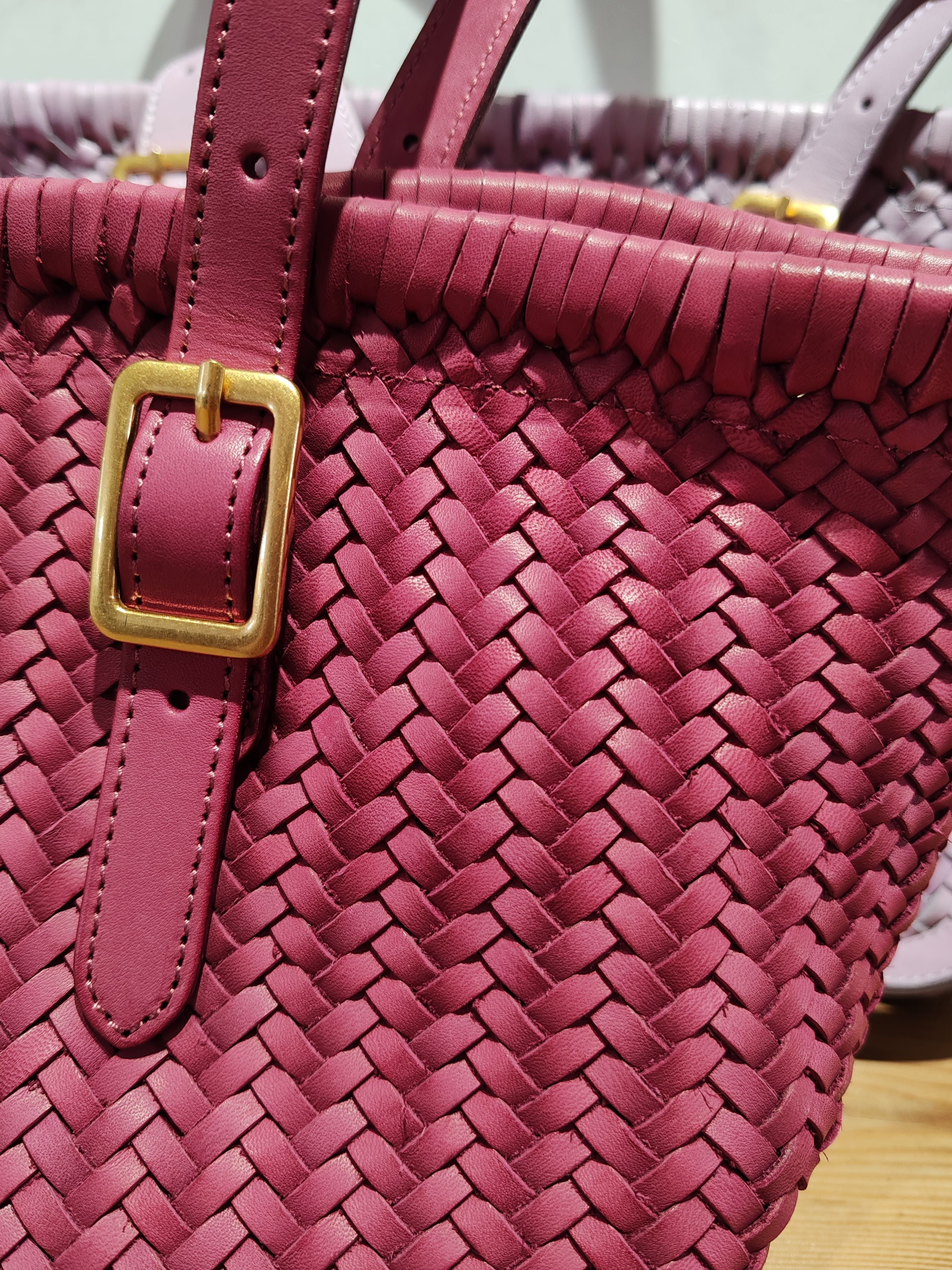 Handwoven Cowhide Leather Basket Tote Bag | Women's Shoulder Hobo Bag