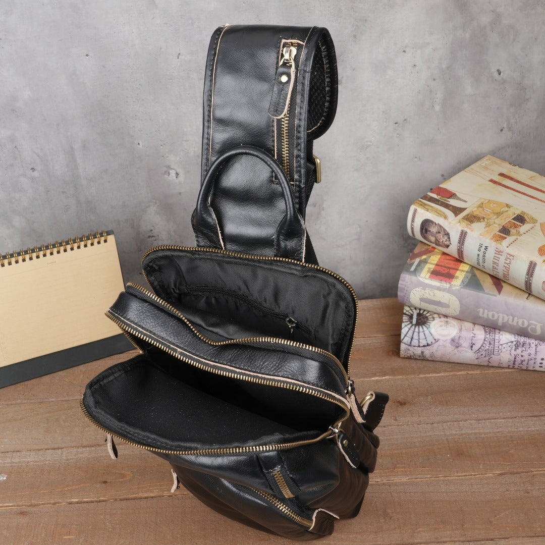 Men's Crazy Horse Leather Vintage Sling Bag — Handmade 3-Way Carry Chest / Shoulder / Backpack