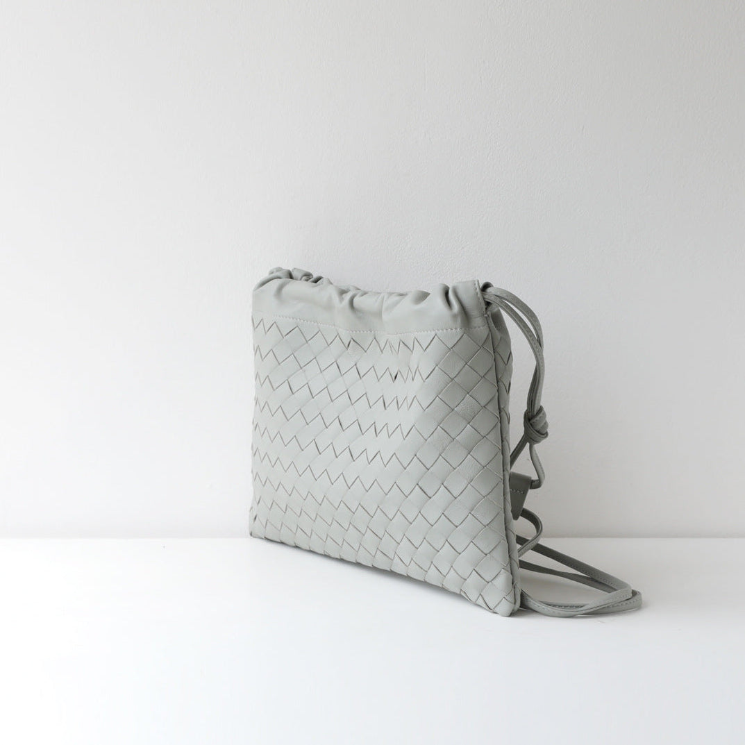 Luxurious Handwoven Lambskin Handbag Drawstring, Genuine Leather Shoulder Bucket Bag for Women