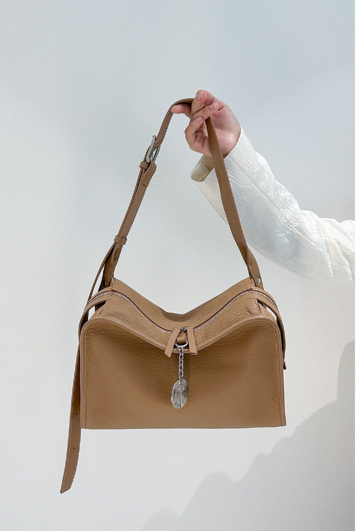 Textured Full Grain Cowhide Leather Boston Bag | Women's Shoulder & Crossbody Bag
