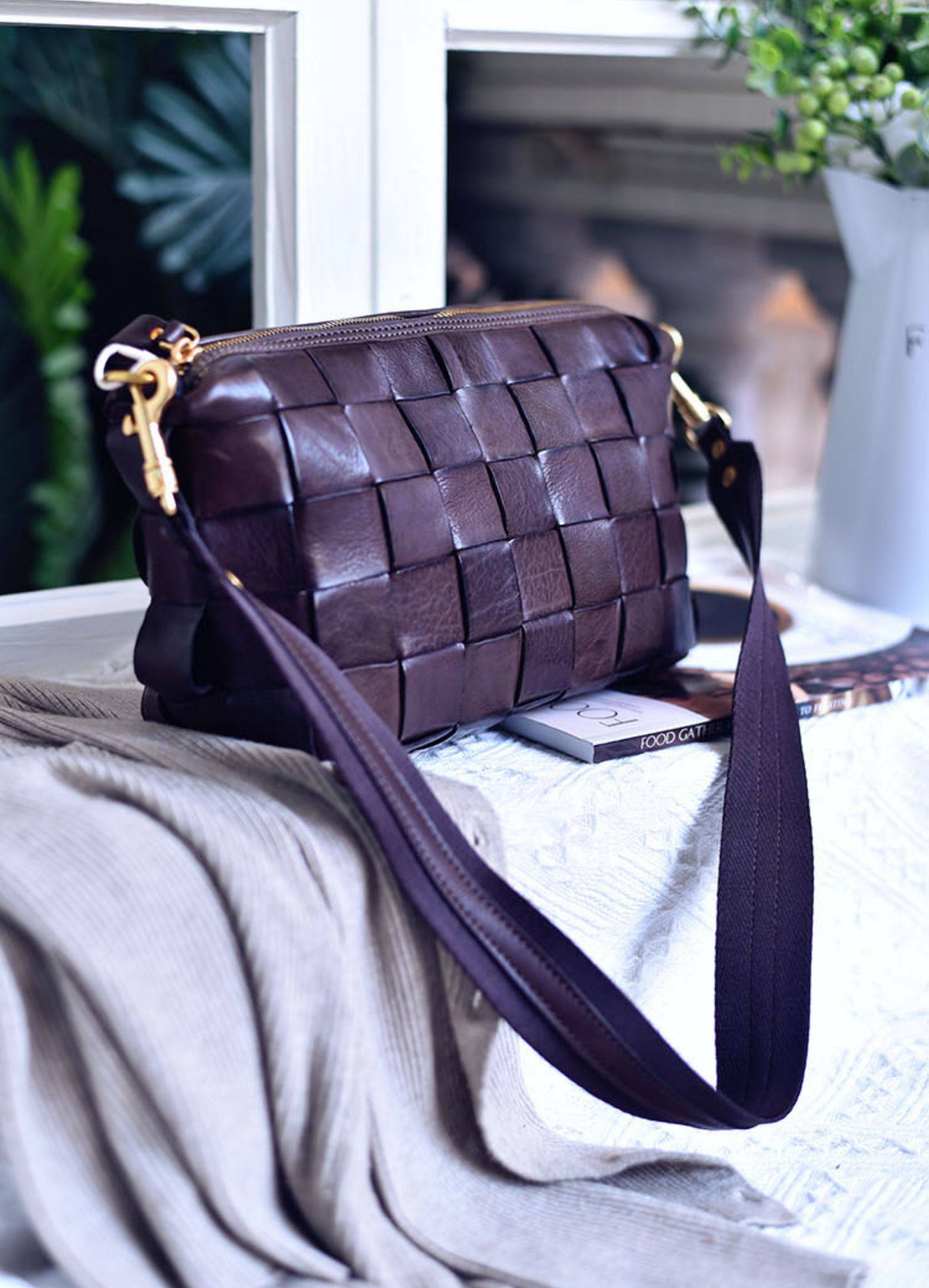 Handwoven Full Grain Leather Crossbody Bag | Vintage Women's Shoulder Bag