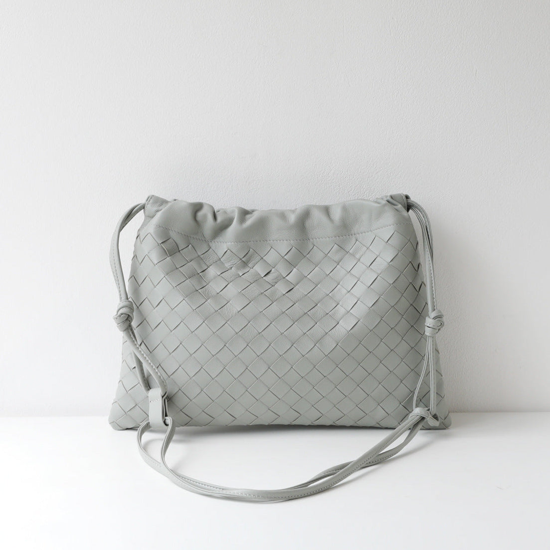 Luxurious Handwoven Lambskin Handbag Drawstring, Genuine Leather Shoulder Bucket Bag for Women