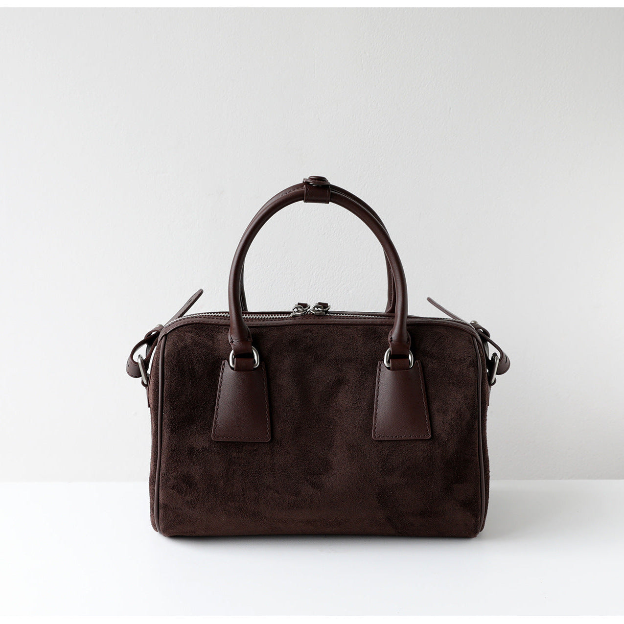 Vintage Suede Boston Bag for Women | Maillard-Tone Pillow Handbag with Detachable Strap | Niche Handcrafted Commuter Crossbody Bag