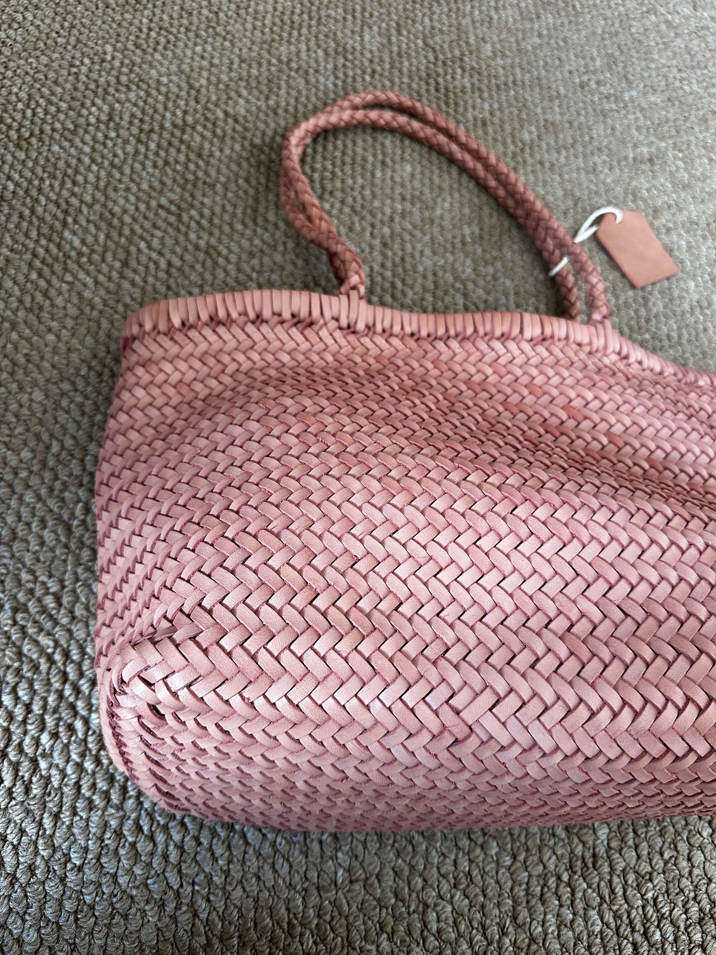 Handwoven Basket Tote Bag | Vegetable-Tanned Italian Cowhide Hand-Carry Bag | Minimalist Summer Commuter Style