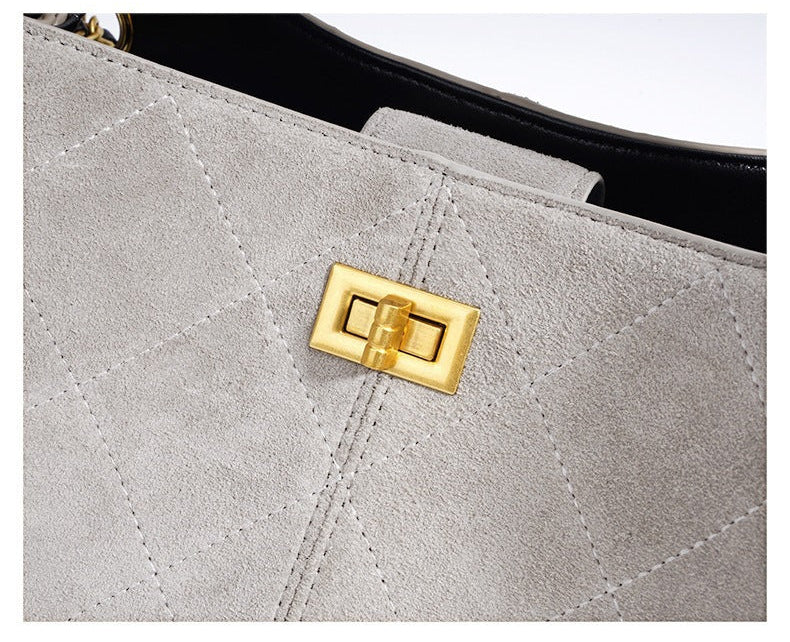 Quilted Lambskin and Suede Leather Chain Tote Bag | Women's Vintage Two-Tone Shoulder & Crossbody Bag