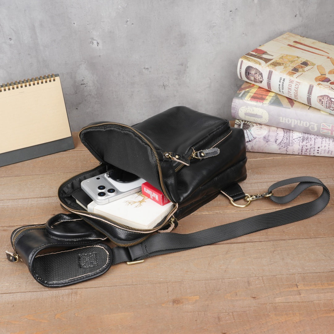 Men's Crazy Horse Leather Vintage Sling Bag — Handmade 3-Way Carry Chest / Shoulder / Backpack