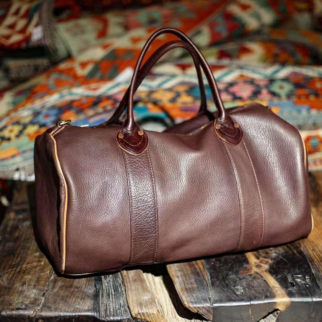 17 inch Hunter Black Brown Leather Weekend Bag, Women Leather Duffle Bag, Mens Travel Bag, Carry-On Bag, Leather Luggage, Leather Gym Bag - Alexel Crafts