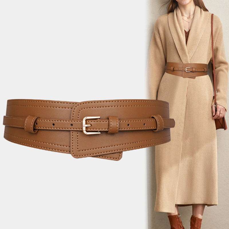 Wide Cowhide Leather Waist Belt | Handmade Women's Cinch Belt for Dresses, Coats & Sweaters