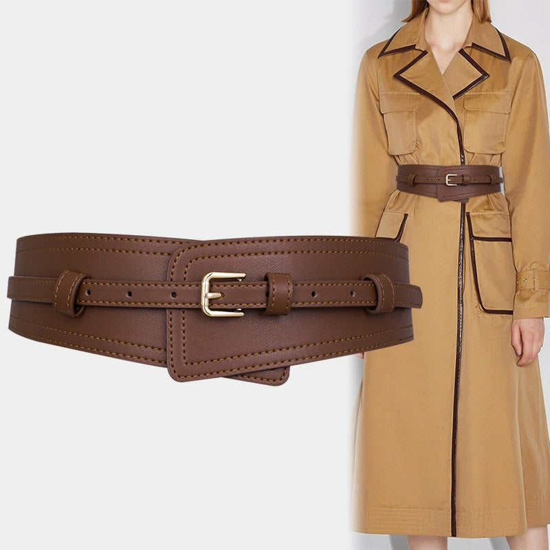 Wide Cowhide Leather Waist Belt | Handmade Women's Cinch Belt for Dresses, Coats & Sweaters