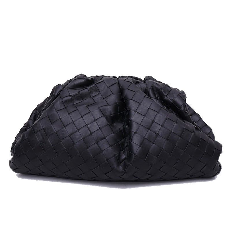Small Handcrafted Lambskin Leather Weave Cloud Pouch With Pleated Design, Woven Crossbody Clutch Evening Bag - Image 10