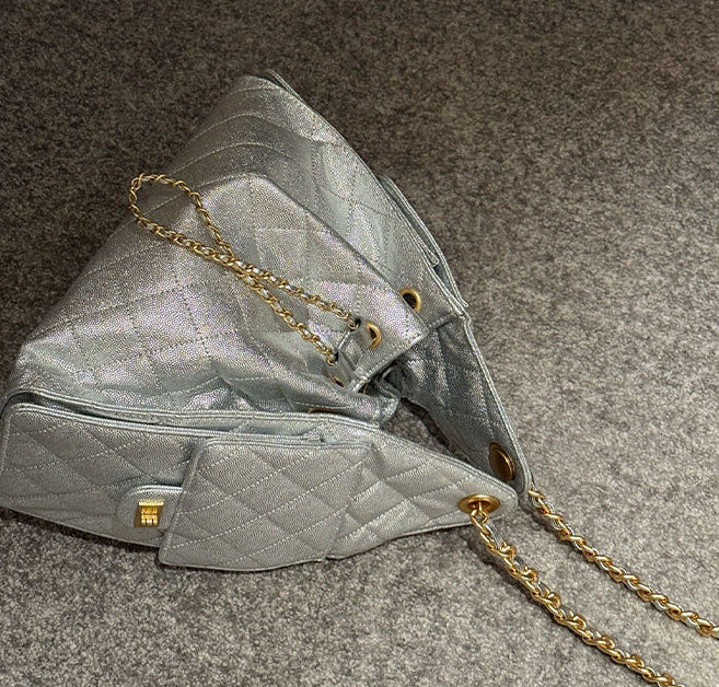 Quilted Diamond Leather Drawstring Hobo Bag – Gold Chain Strap | Lambskin & Cowhide Shoulder Bag for Women