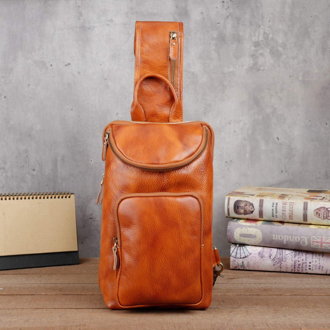 Men's Crazy Horse Leather Vintage Sling Bag — Handmade 3-Way Carry Chest / Shoulder / Backpack