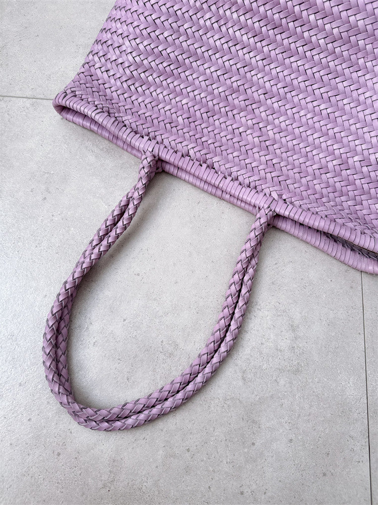 Handwoven Basket Tote Bag | Vegetable-Tanned Italian Cowhide Hand-Carry Bag | Minimalist Summer Commuter Style