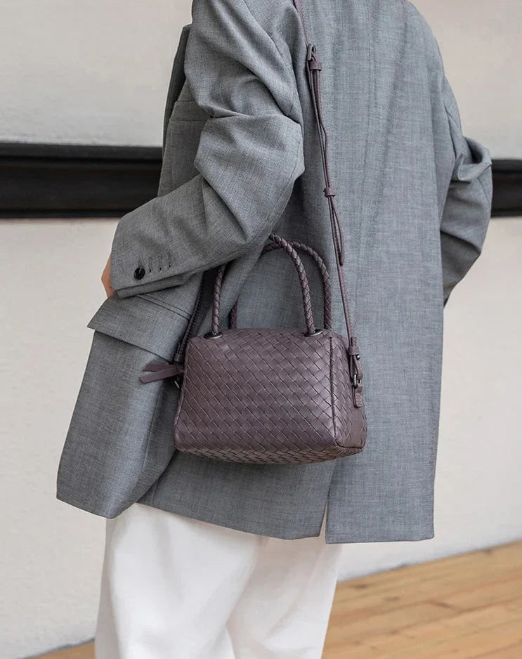 Luxury Women's Lambskin Woven Boston Crossbody Bag | Handcrafted Versatile Shoulder Bag